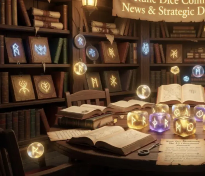 Magiczne archiwum z unoszącymi się księgami, runami i kośćmi symbolizującymi wiadomości i poradniki
